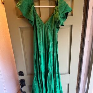 La Ligne Stella Green Linen Maxi Dress
